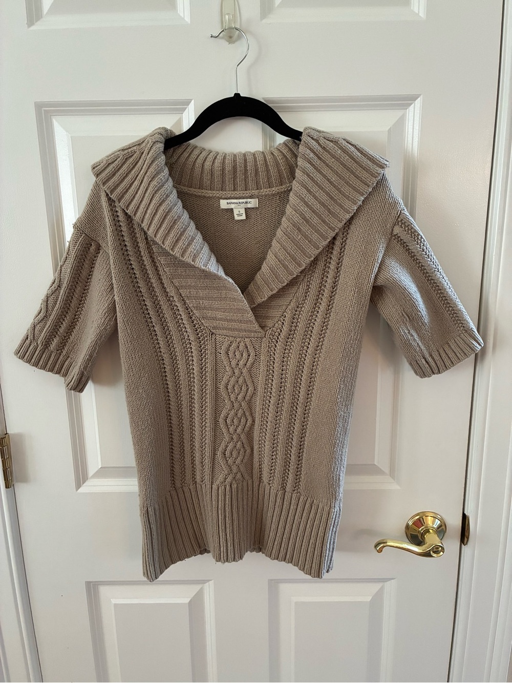 Banana Republic Light Brown Shawl Collar Cable Knit Women's Sweater